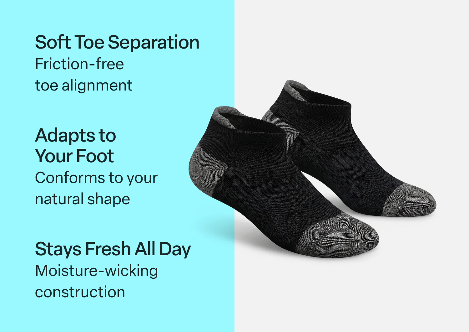 Bunion Relief, Padded Low Cut Socks - Black - Image 3