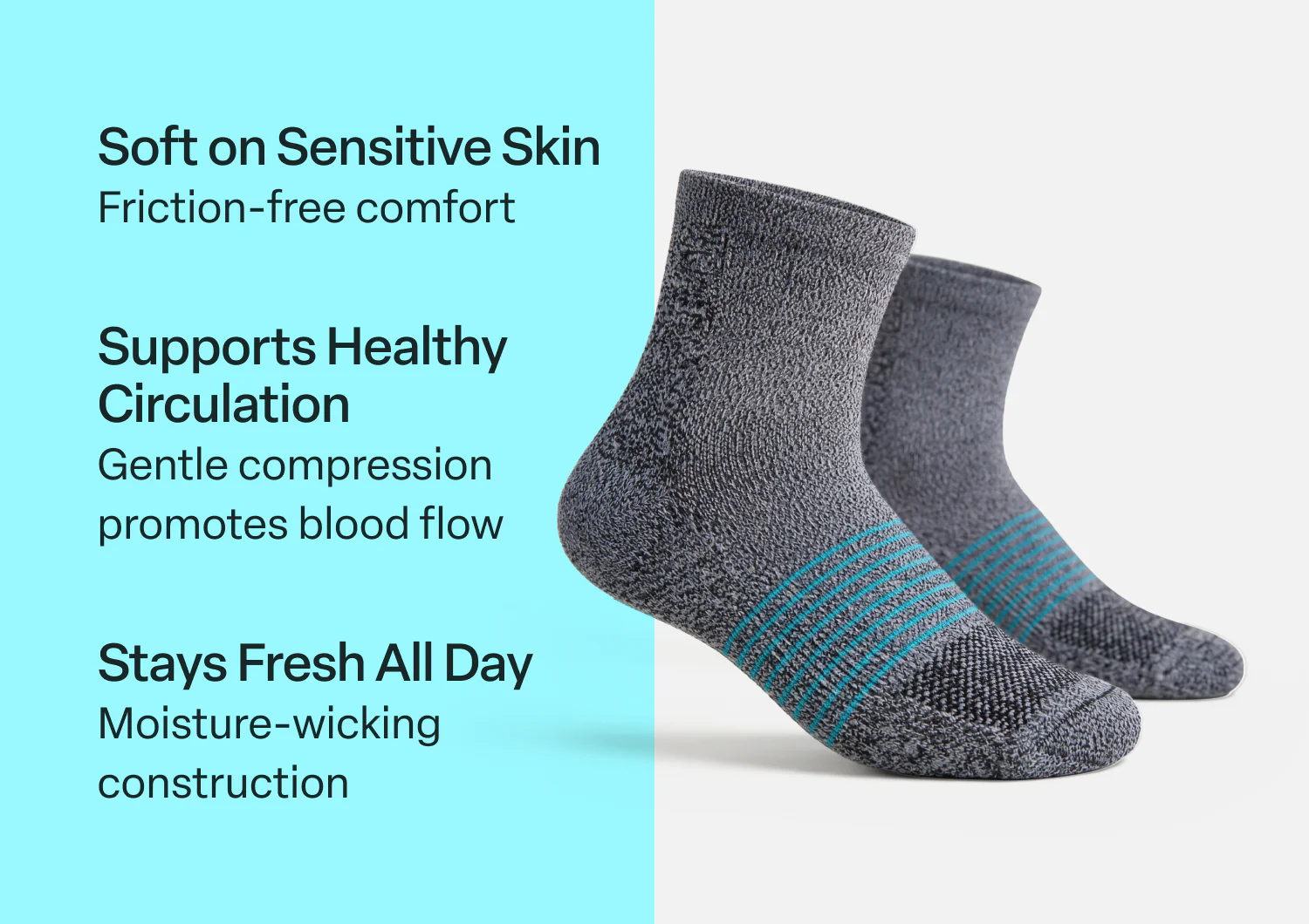 Compression Ankle Socks 20-30 mmHg - Gray/Teal Stripe - Image 3