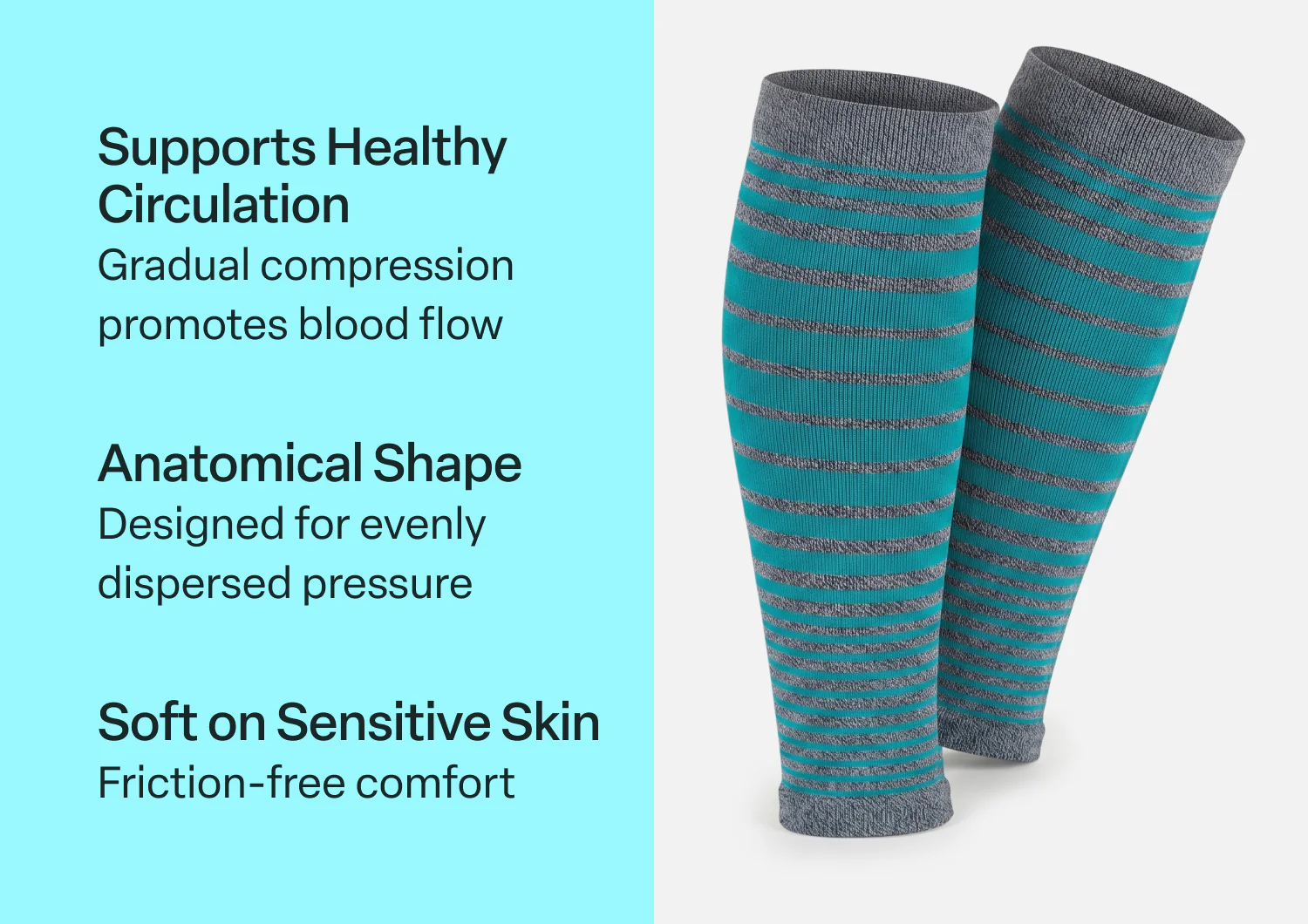 Compression Calf Sleeves Standard 15-20 mmHg - Gray/Teal Stripe - Image 3