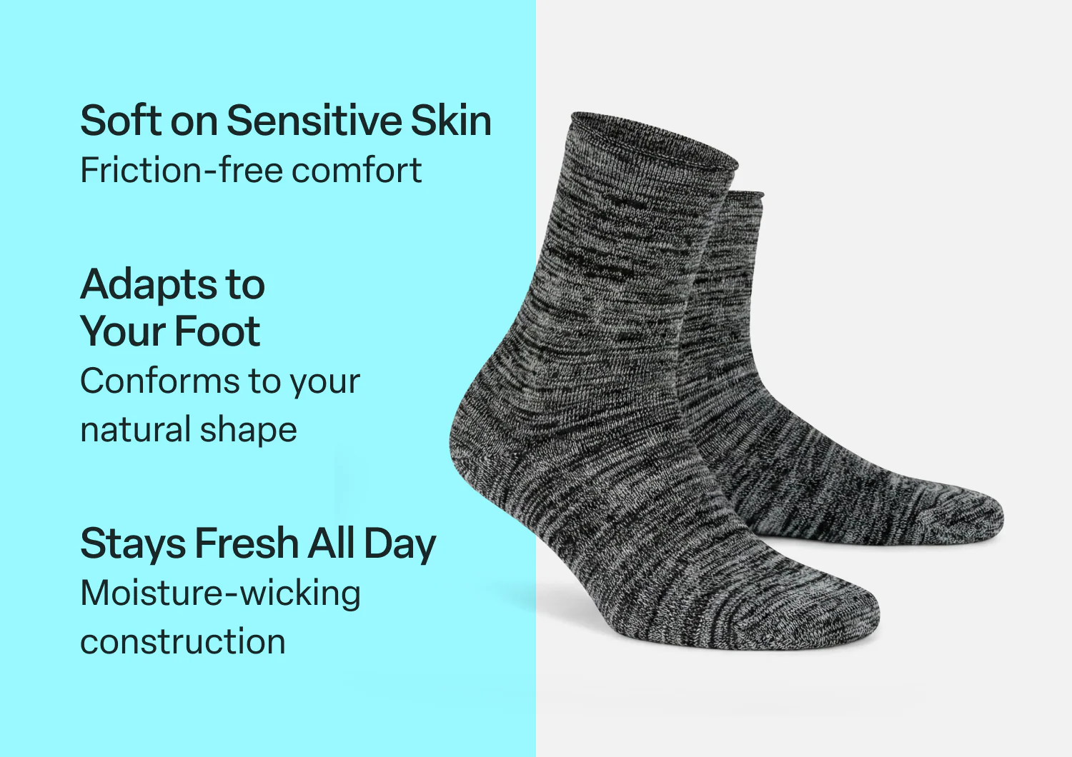Extra Roomy Socks (Thick) - Black/Gray - Image 3