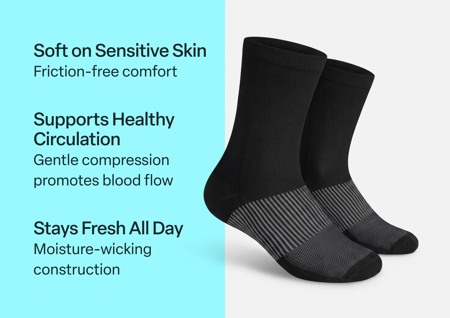 Mid-Calf Compression Socks 18-25 mmHg - Black - Image 3